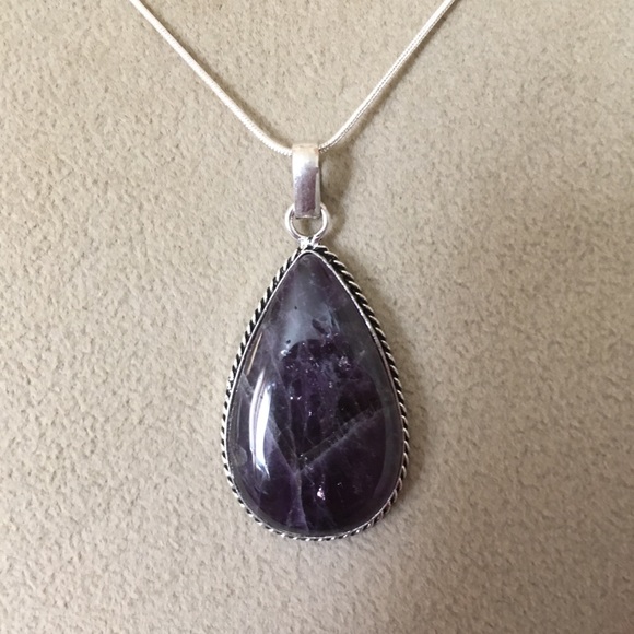 AMETHYST PENDANT w/18” .925 Snake Chain - Picture 1 of 2